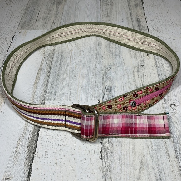 LUCKY BRAND BELT PLAID FLORAL STRIPE TAN PINK FABRIC WOVEN 41”TOTAL LENG… - Picture 5 of 7